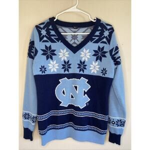 North Carolina Tar Heels Ugly Christmas Holiday NCAA Vneck Sweater Womens Large